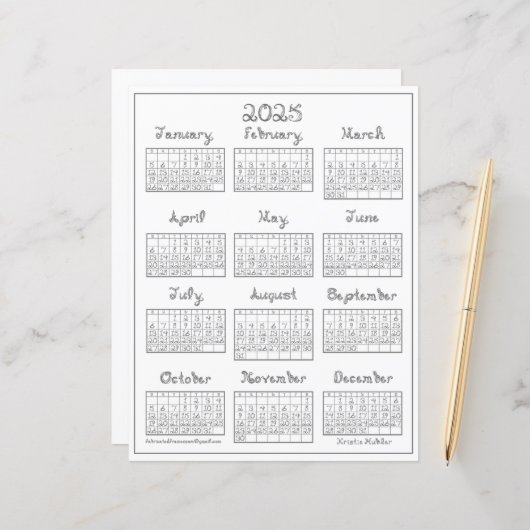 2025 Kalender druckbar Silver Gray Fabric Schrifta (Vorderseite/Rückseite Beispiel)