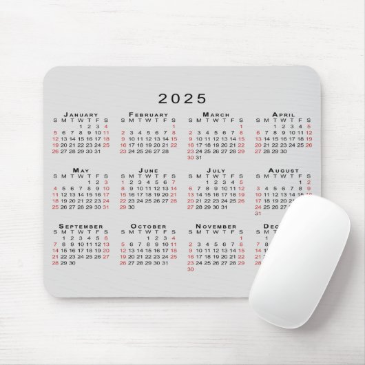 2025 Kalender Einfach grau schwarz Mousepad (Mit Mouse)