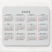 2025 Kalender Einfach grau schwarz Mousepad (Vorne)