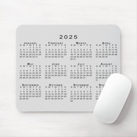 2025 Kalender Einfach grau und schwarz Mousepad (Mit Mouse)