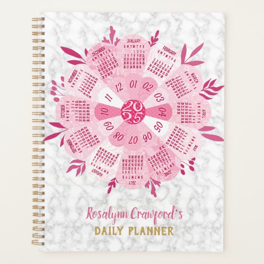 2025 Kalender Einzigartiger Boho Pink Blume Indivi Planer (Vorderseite)