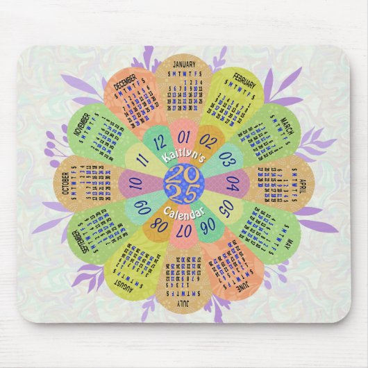 2025 Kalender Einzigartiger Boho Retro Blume Indiv Mousepad (Vorne)