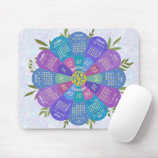 2025 Kalender Einzigartiges Boho Lila Blume Custom Mousepad (Mit Mouse)