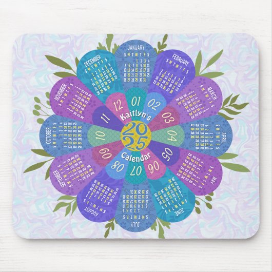 2025 Kalender Einzigartiges Boho Lila Blume Custom Mousepad (Vorne)
