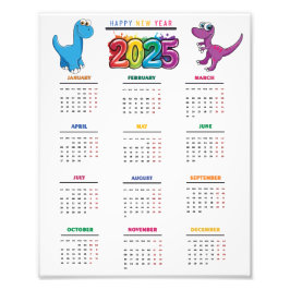 2025 Kalender farbenfroh Funny Dinosaur Fotodruck