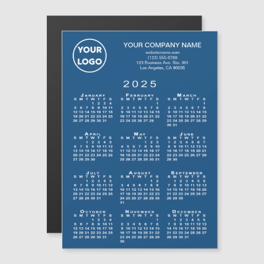 2025 Kalender Firmenlogo Text Blue Magnet Card (Vorne/Hinten)