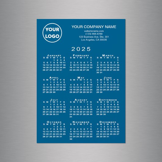 2025 Kalender Firmenlogo Text Blue Magnet Card