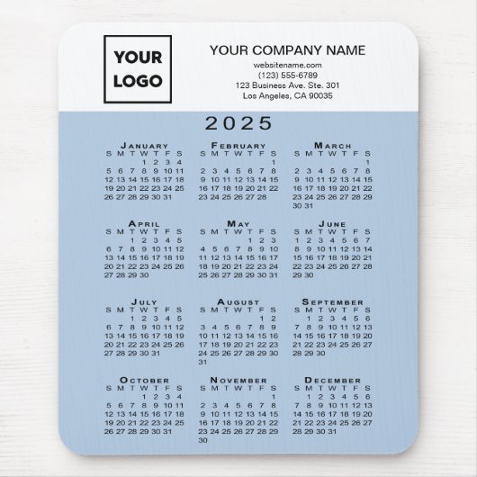 2025 Kalender Firmenlogo Text hell blau Mousepad (Vorne)