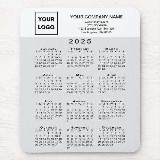 2025 Kalender Firmenlogo Text leicht grau weiß Mousepad (Vorne)