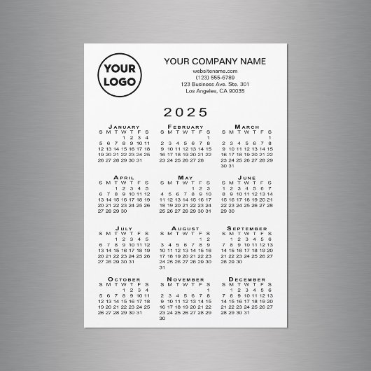 2025 Kalender Firmenlogo Text White Magnet Card