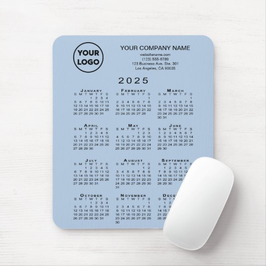 2025 Kalender-Firmenlogo und Text auf hellblau Mousepad (Mit Mouse)