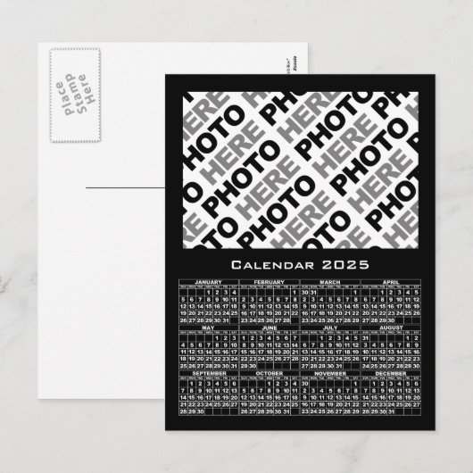 2025 Kalender Foto schwarze Postkarte hinzufügen (Vorne/Hinten)