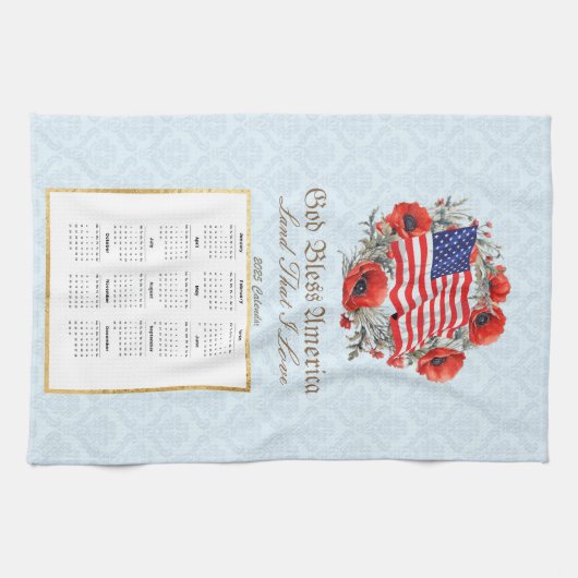 2025 Kalender Handtuch Gott segne Amerika Flagge P (Horizontal)