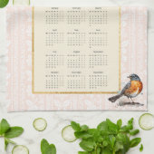 2025 Kalender Handtuch Robin Bird Peach Damask (Gefaltet)
