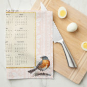 2025 Kalender Handtuch Robin Bird Peach Damask (Viertel Falte)
