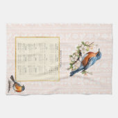 2025 Kalender Handtuch Robin Bird Peach Damask (Horizontal)