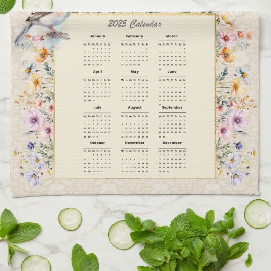 2025 Kalender Handtuchtrockner mit Wildblumen Geschirrtuch (Gefaltet)