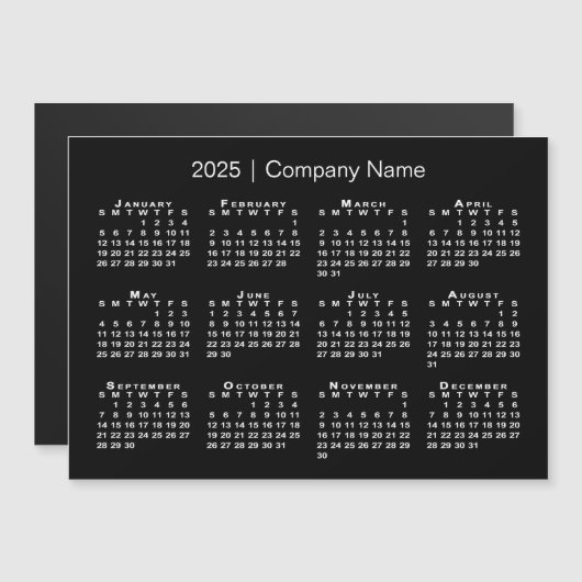 2025 Kalender mit Firmenname Black Magnet (Vorne/Hinten)