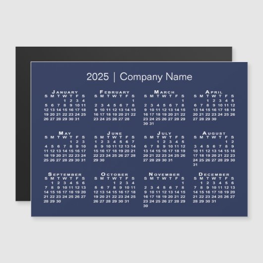 2025 Kalender mit Firmenname Navy Blue Magnet (Vorne/Hinten)