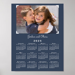 2025 Kalender mit Ihrem Foto und Name Navy Blue Poster