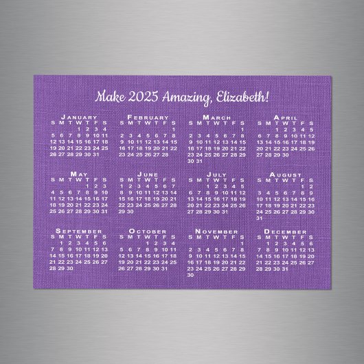 2025 Kalender Motivation Individuelle Name Lila Ma Magnetkarte