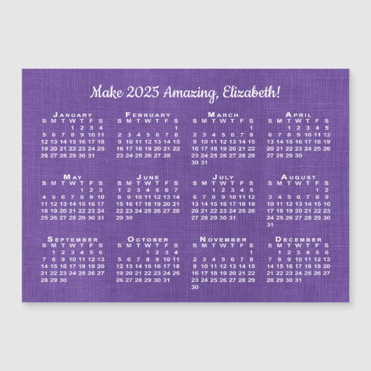 2025 Kalender Motivation Individuelle Name Lila Ma Magnetkarte (Vorderseite)