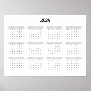2025 Kalender nach Monat für Zuhause, Schule und B Poster