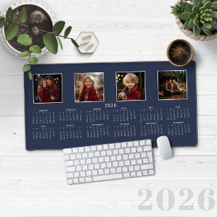 2025 Kalender Navy Blue Modern Foto Collage Schreibtischunterlage