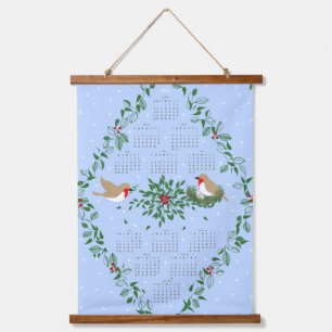 2025 Kalender Nesting Christmas Robin Birds Wandteppich Mit Holzrahmen