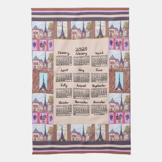 2025 Kalender Paris Eiffelturm Pointillism Art Geschirrtuch (Vertikal)