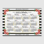 2025 Kalender Preppy Floral Stripes Custom Magnet (Vorderseite)