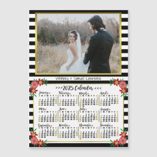 2025 Kalender Preppy Floral Stripes Fotomagnet Magnetkarte