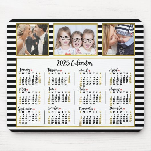 2025 Kalender Preppy Stripes Custom Foto Collage Mousepad (Vorne)