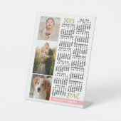 2025 Kalender Rosa Gold Familienfoto Collage Sockelschild (Vorderseite)
