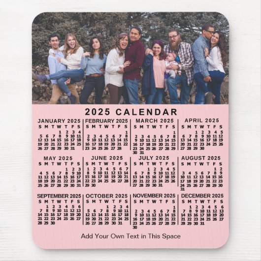 2025 Kalender Rosa Personalisierter Foto Name Fett Mousepad (Vorne)