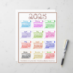 2025 Kalender Schriftart der Bolzen 12 Monate Farb