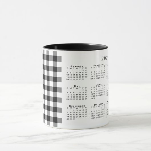 2025 Kalender Schwarz-weiß Gingham Karierte Vorlag Tasse (Zentrum)