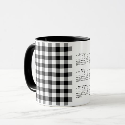2025 Kalender Schwarz-weiß Gingham Karierte Vorlag Tasse (Vorderseite Links)