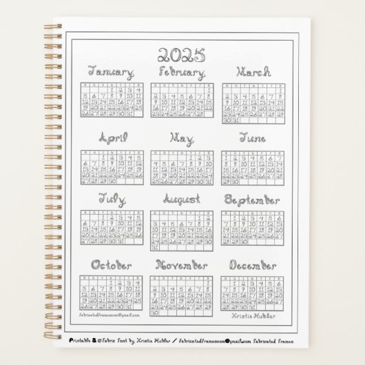 2025 Kalender Silbergrau Schriftart Planer (Vorderseite)