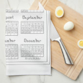 2025 Kalender Silver Gray Stoff Schriftart Nähen T Geschirrtuch (Viertel Falte)