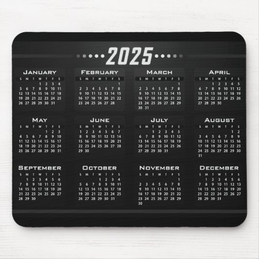 2025 Kalender Stilvolle Schwarz-weiße Großschrift Mousepad (Vorne)