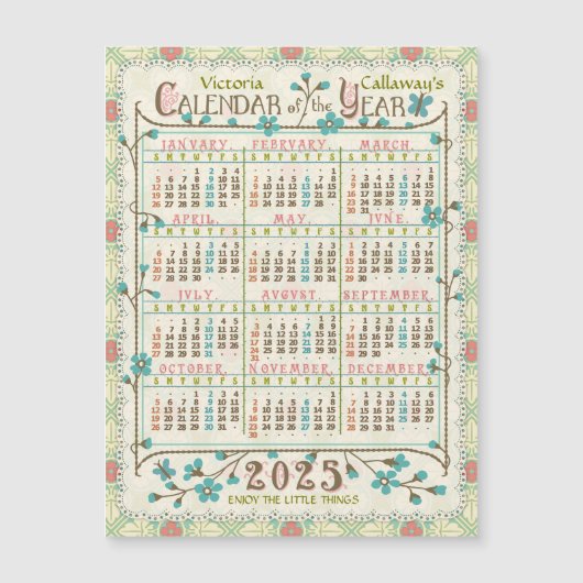 2025 Kalender Viktorianisch Jugendstil Kleines Mag Magnetkarte (Vorderseite)
