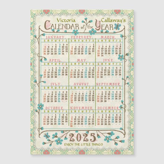 2025 Kalender Viktorianische Jugendstil-Magnet Magnetkarte (Vorderseite)