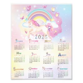 2025 Kalender Wasserfarbe Einhorn Rosa Regenbogen Fotodruck
