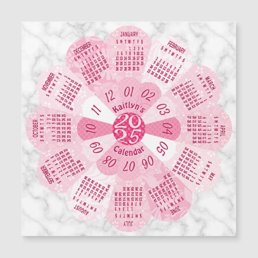2025 Kalenderjahr Custom Boho Pink Blume Magnet (Vorderseite)