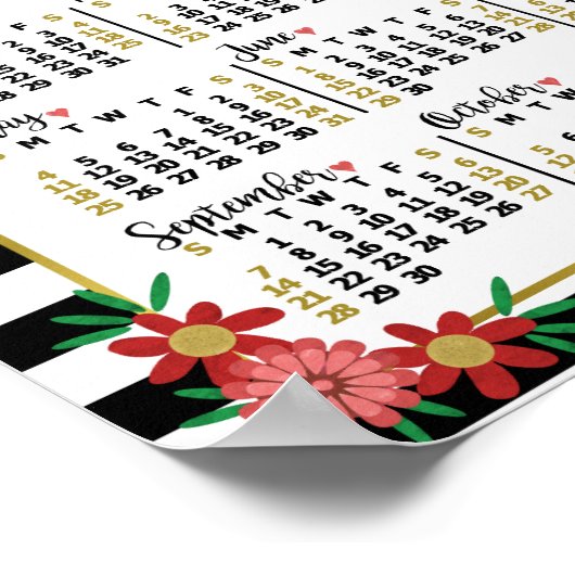 2025 - Kalenderjahr Preppy Floral Stripes | Foto Poster (Ecke)