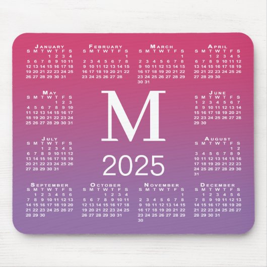 2025 Kalendermonogramm auf rosa bis Lila Breite Mousepad (Vorne)