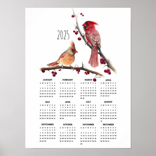 2025 Kardinal Pair Winter Poster-Kalender Poster (Vorne)