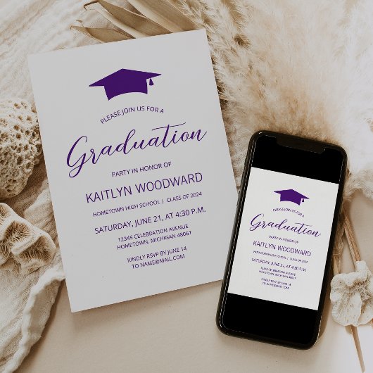 2025 Lila Cap Modern Graduation Party Einladung