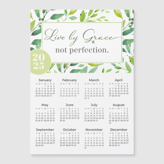 2025 Live by Grace Green Blätter Magnet Kalender (Vorderseite)